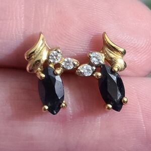 Vintage London blue topaz 14k gold filled earrings simulated diamonds 80's vtg